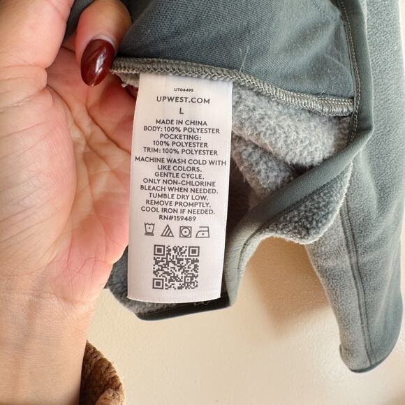 UpWest Green Blue 2 Two Tone Colorblock Fleece Hooded Full Zip Jacket Large Gorp - Picture 6 of 8